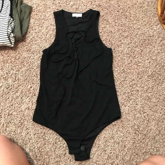 Sugarlips Tops - black lace up body suit